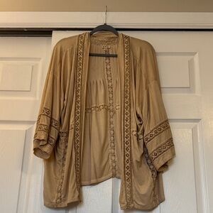 POL Women's Beige Embroidered Duster Cardigan
